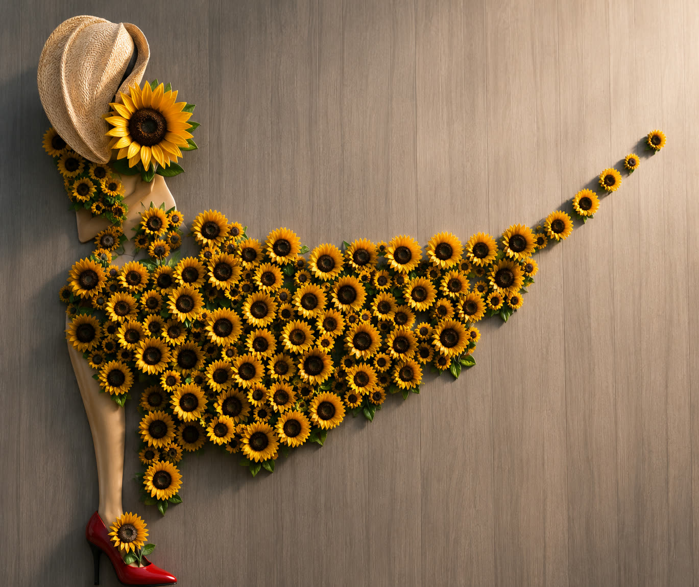 Sunflower arrangement styled as a flowing dress